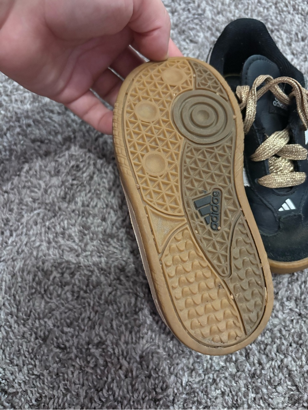 Rare Adidas toddler Gold' Samba Black & White Gum Sole Sneakers - Picture 5 of 9